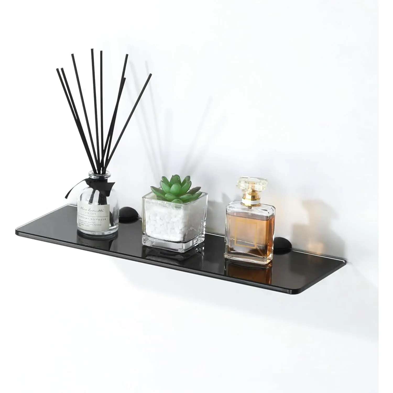 Alise Bathroom Glass Shelf, 15 Inch Floating Shelves, Tempered Shower Storage, Wall Mount Small Glass Shelves for Bathroom, Showers, Over The Toilet, Matte Black