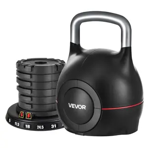 VEVOR Kettlebell, Adjustable Kettlebell with 7 Weight Levels (5, 11.5, 18, 24.5, 31, 37.5, 44 lbs), Die-Cast Aluminum and ABS Material, for Grip Strength Training, Full-body Workout Cross-Training
