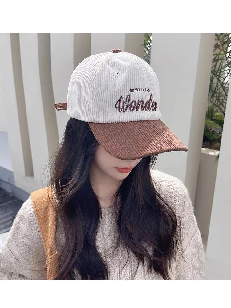 Elegant Unisex Two-Tone Corduroy Baseball Cap with WONDER Embroidery - Stylish Sunshade, Outdoor Sport Essential, Perfect Gift