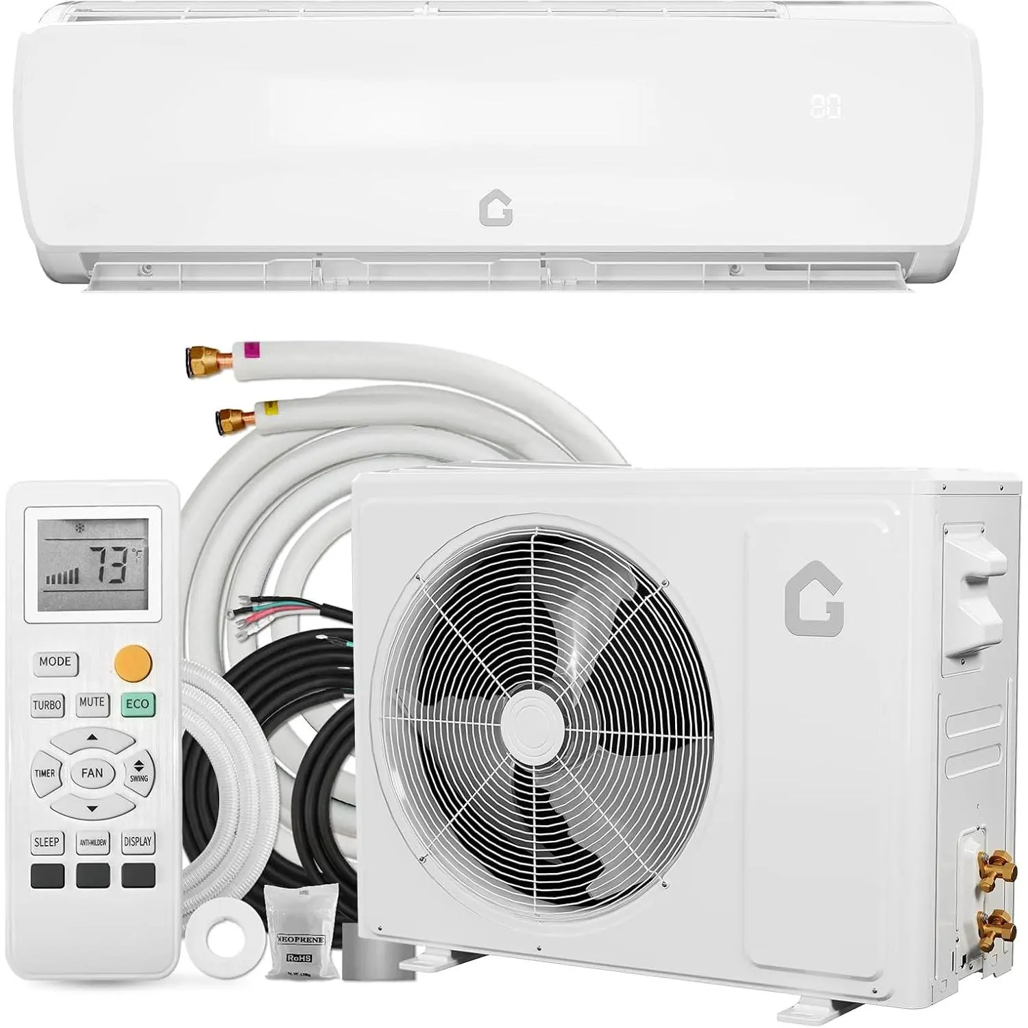 12000 BTU Ductless Wall Mount Mini Split Air Conditioner Heat Pump System, 19 SEER2 Inverter 115V/110V Unit, Cools/Heats Up to 750 Sq. Ft, 24-Hour Timer, Installation Kits for Living Rooms, Bedrooms