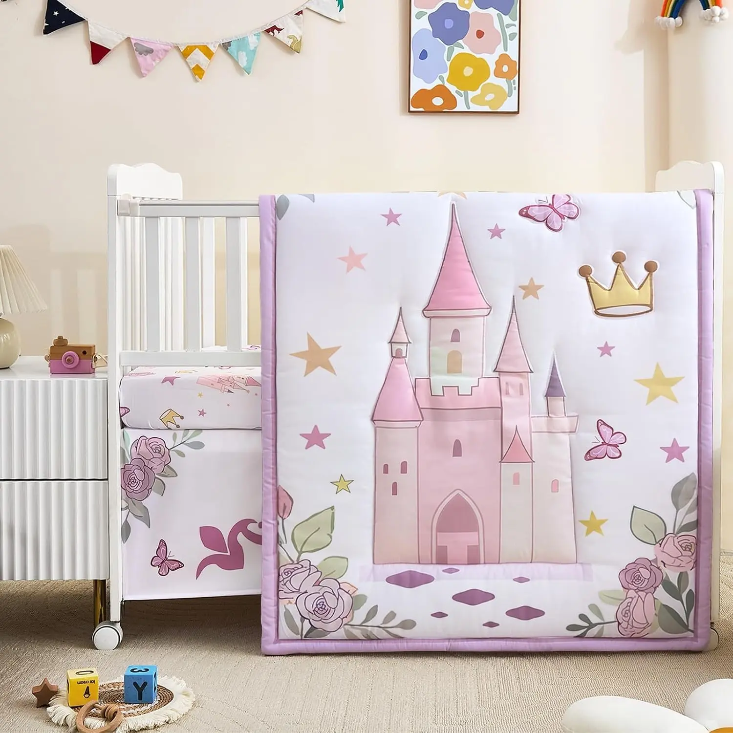 Girls Theme 3-Piece Ultra Soft Baby Crib Bedding Set - Includes Comforter, Sheet & Skirt (Purple), Includes Skirt