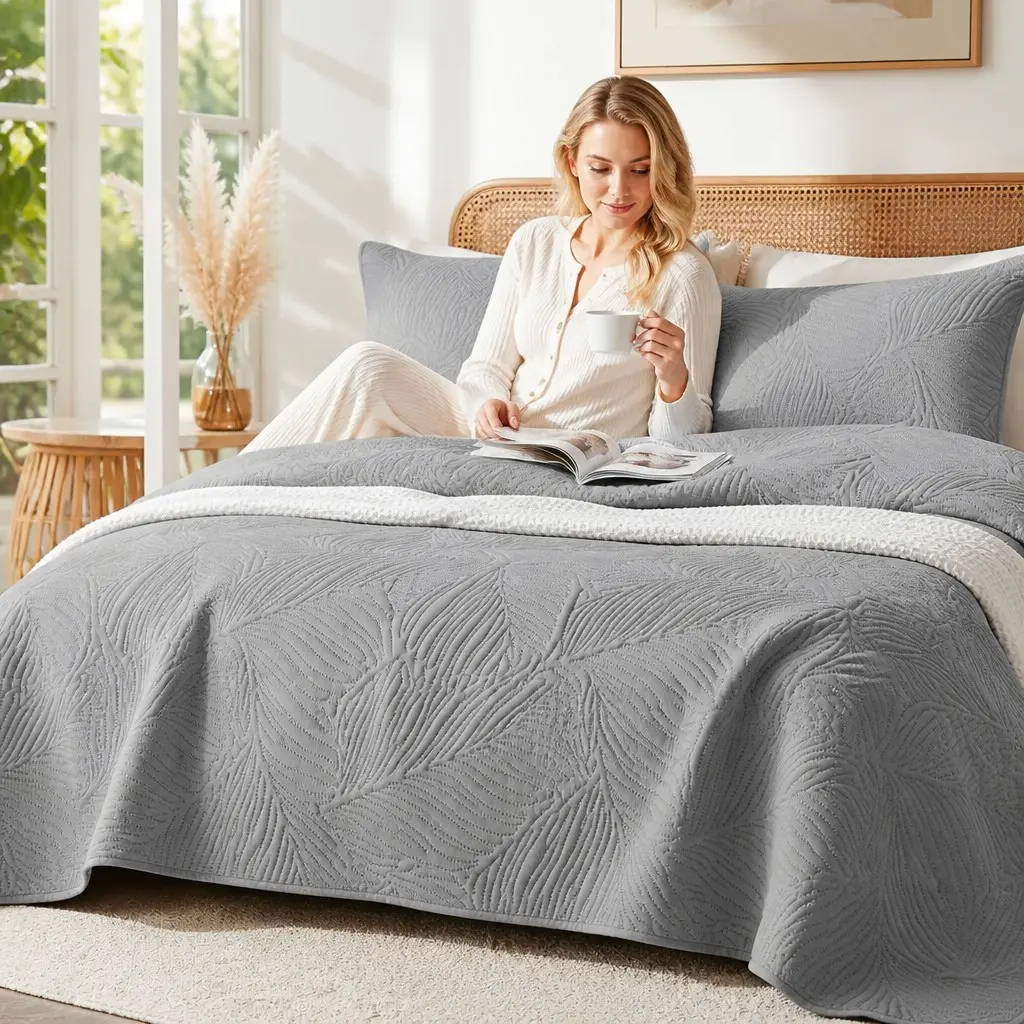 Hotel-Quality Microfiber Coverlet Bedding Set, Soft, Breathable, Lightweight Quilted Bedspread with 2 Pillow Shams, Wrinkle-Resistant, Quick-Dry, All-Season, Twin, Full, king, Bedspreads Coverlets — Perfect for Guest Room, Airbnb & Bedroom