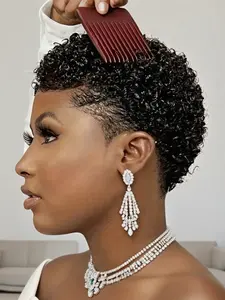 Short Afro Kinky Curly Wigs, Curly Textured Wigs, Human Hair Wig for Women, Pixie Cut Wig, Deep Wave Water Wave, Short Wig, Full Machine Made Wig