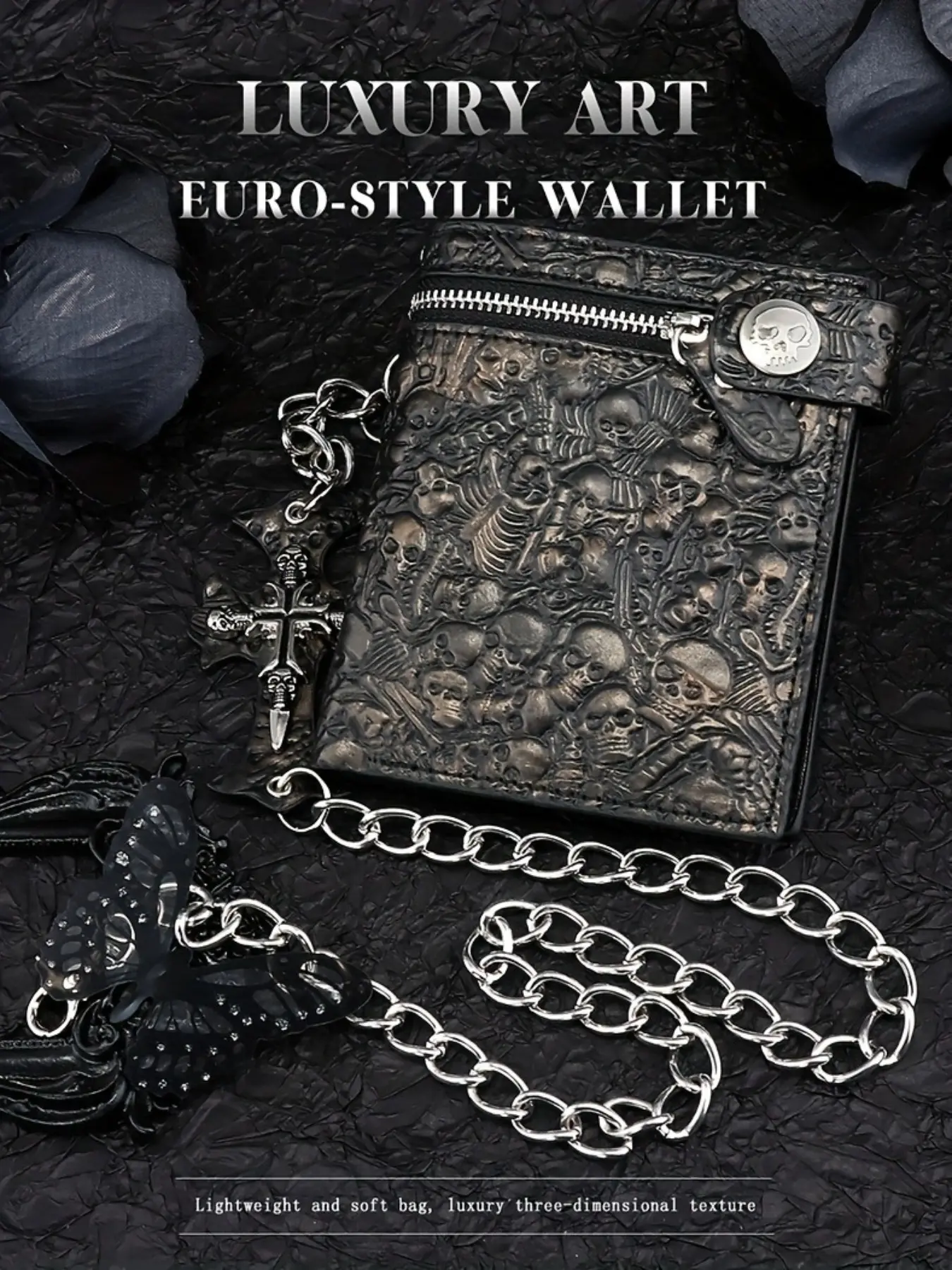 Punk Style Grim Reaper Wallet, Men's Bi-Fold PU Coin Purse and Card Holder, Portable Chain Bag, Streetwear Trend Wallet Clip, Bifold Wallets