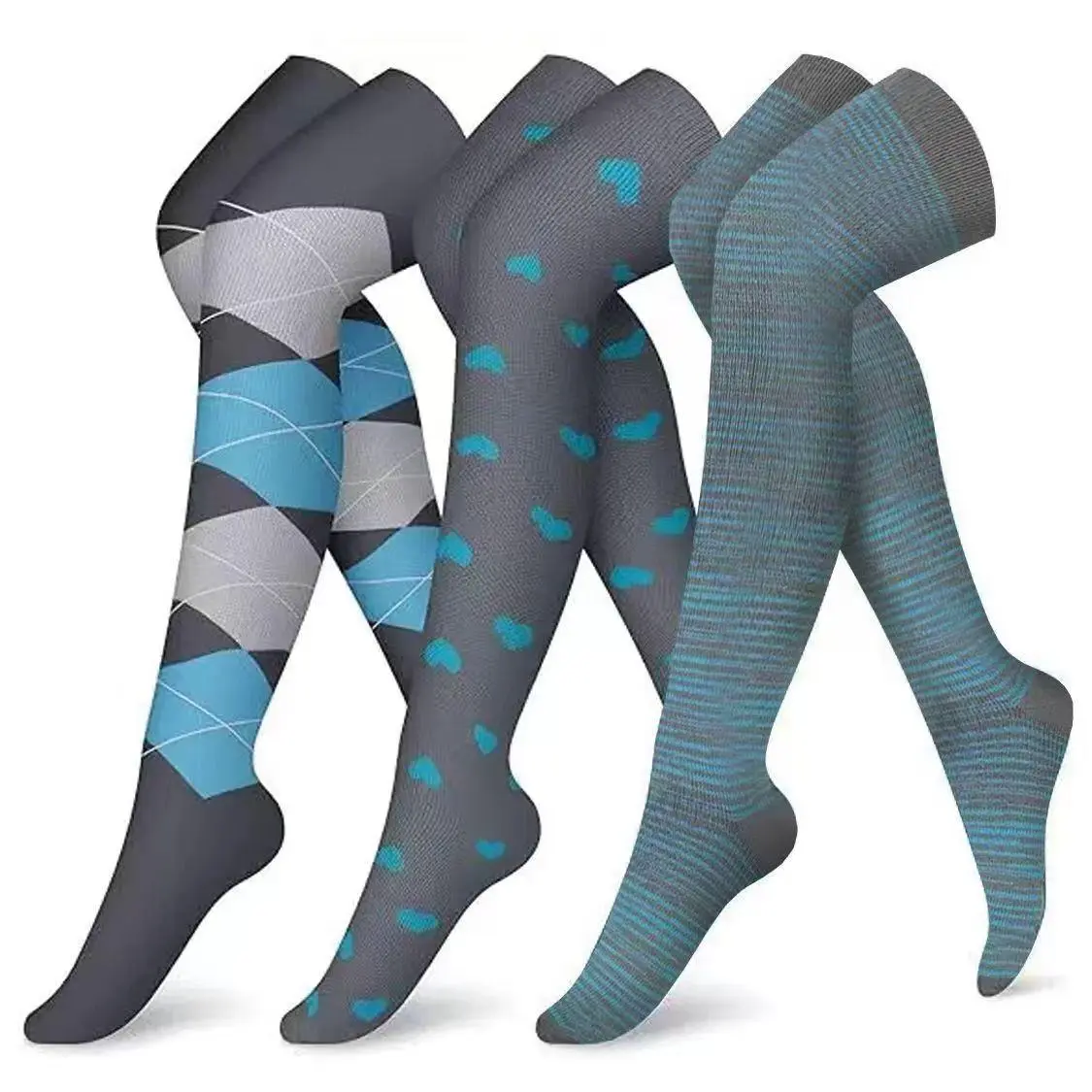 TerraGlow Living Women's 3-Pack Fit Thigh-High Compression Athletic Sock Packs - 15-20 mmHg Graduated Support, Soft Stretchy Breathable, Rubber Silicone Stay-Up Band, Run or Travel Ready Leg Relief (Knee-High Option Available)