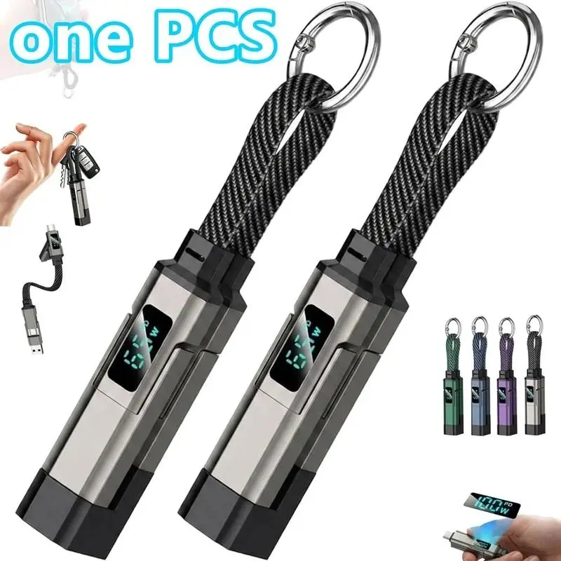 Four-In-one Digital Display Keychain Charger Cable, LED Battery Indicator, 65w USB- C Fast Charging, for Phone, Tablet, Laptop. Charging Cables