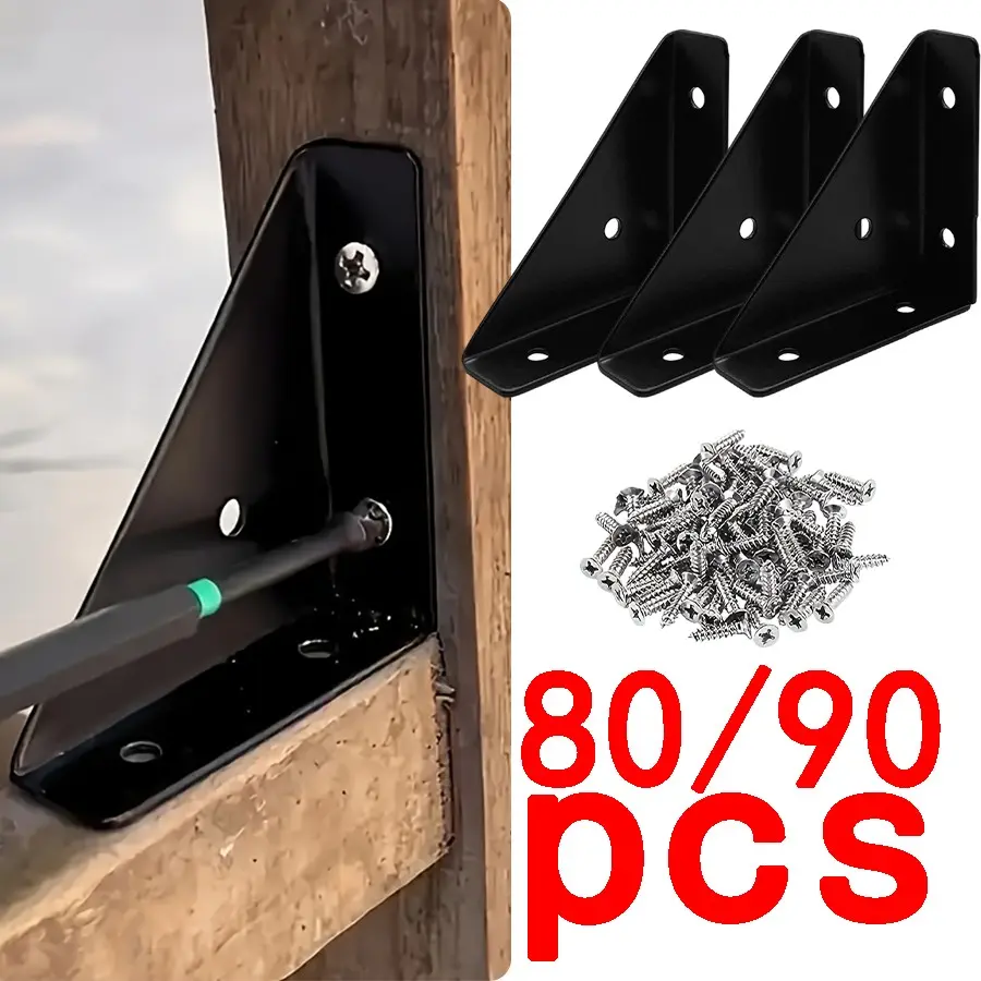80/90 Piece Metal L-Bracket Set, 1.3mm Thick, 90 Degree Angle Support, Durable Iron Shelf Connector Hardware, Office Use