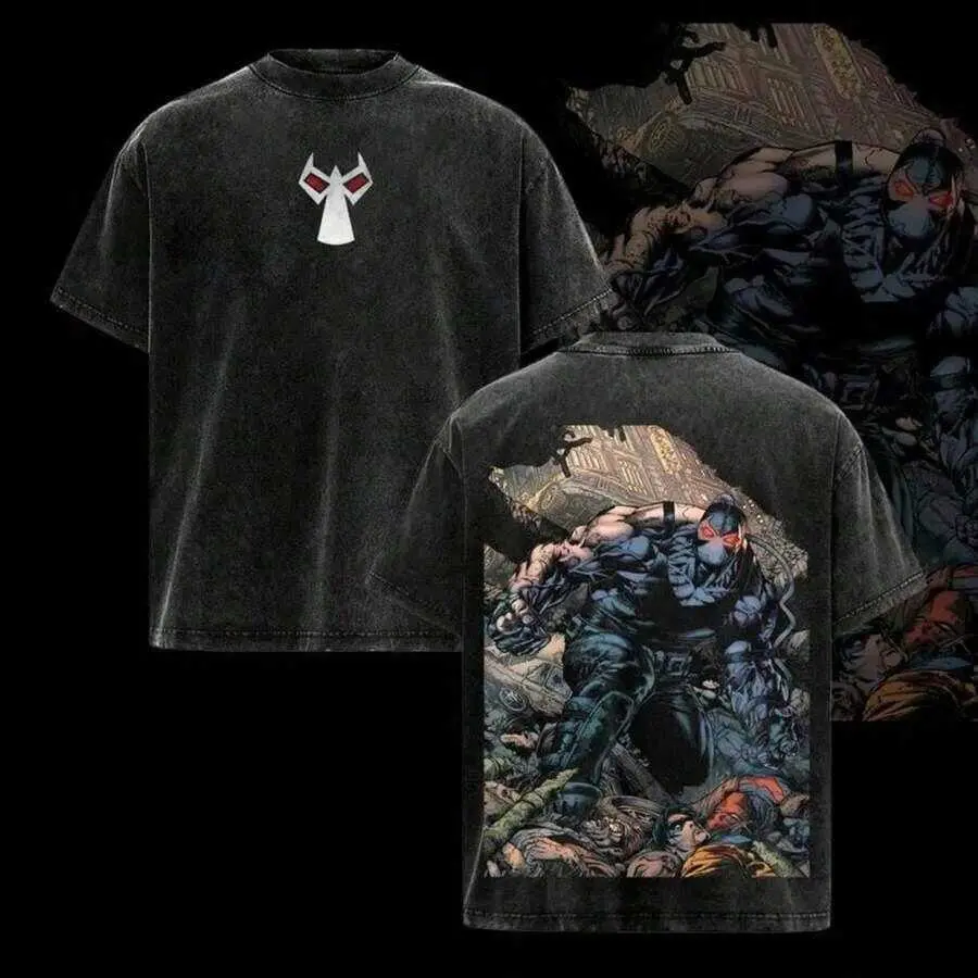 Vintage Graphic Bane Edition Double Printed Oversize Lightweight Acid Washed Tee & Hoodie TV Series Graphic Design Top Cotton Streetwear Comic Superheroes T-Shirt Clothes Menswear Womenswear Summer Outfits For Women Men's Clothes
