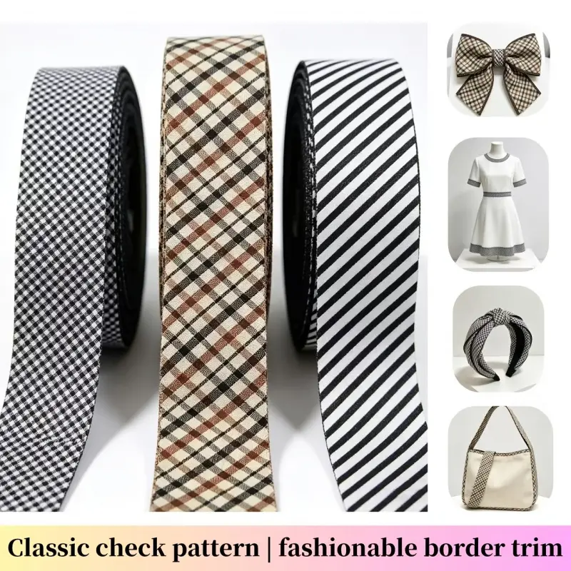 3 strips of 237CM long checkered edge tapes | Width 1.18 inches | 100% polyester, suitable for DIY sewing, patchwork, handicrafts, edge stitching, rolled edges and fabric sewing projects, patchwork materials, colorful decorative strips. The texture is smo