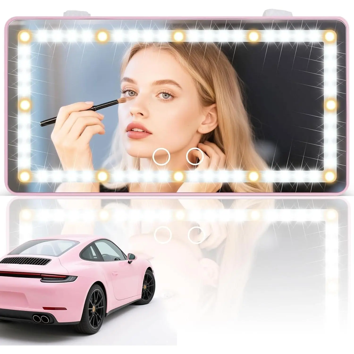 Rechargeable Car Sun Visor Vanity Mirror with 60 LEDs, 3 Light Modes & Dimmable Touch Control, Makeup Mirror for Cars Trucks SUVs Interior Accessories for Women (Pink)