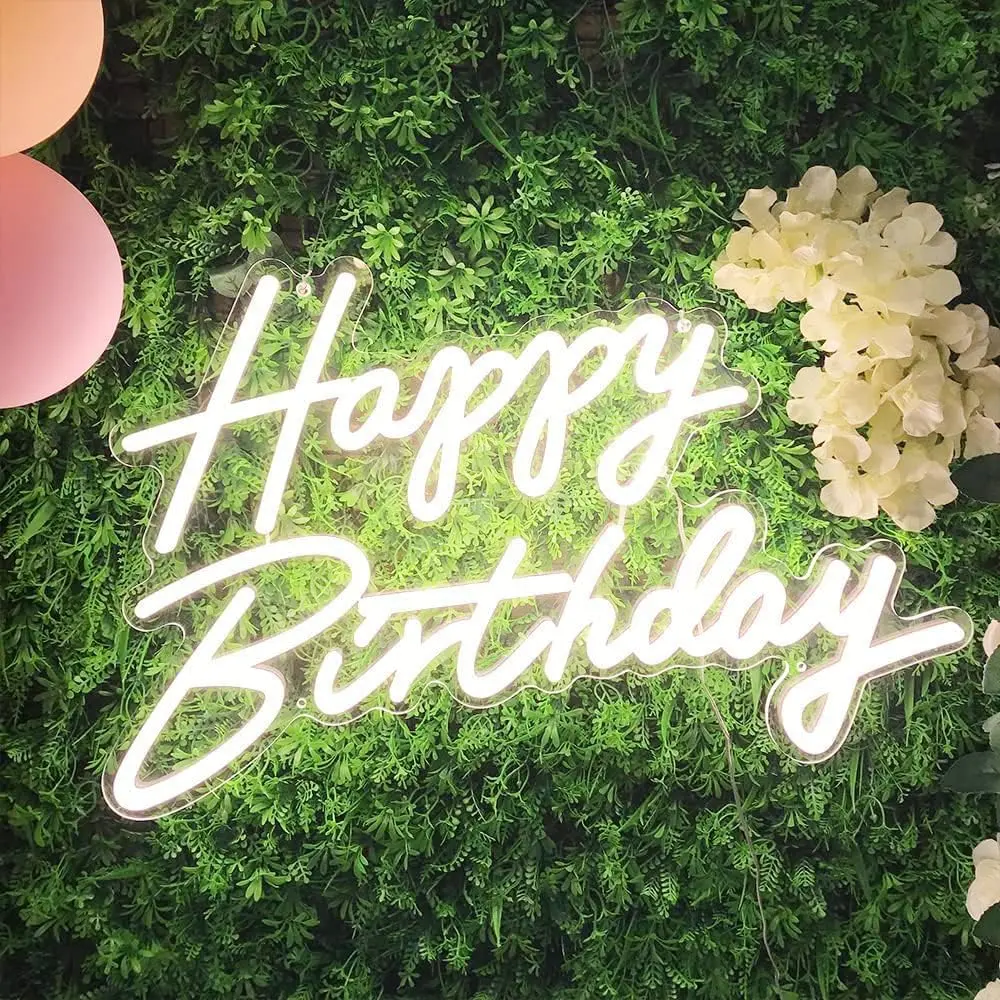 Happy Birthday Neon Sign, 22.4"x13.8" Happy Birthday Sign for Birthday Party Decor, Happy Birthday Light Up Led Signs for Backdrop, Neon Birthday Sign for Any Ages Bday Celebration, Warm White