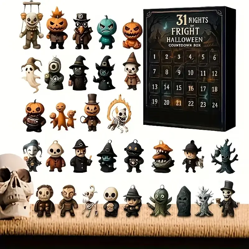 31 Terrifying Halloween Countdown Gifts 2026, Collectible Horror Figures, Daily Door Decor, Plastic Figures, Spooky Holiday Decoration, Horror Character Figurines