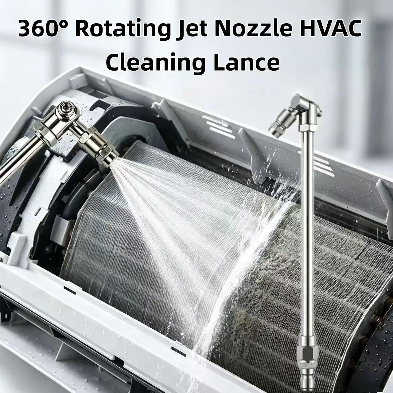 360° Swivel Ac Cleaning Wand with 25° Fan Nozzle Design, 1/4" Quick-Connect, Universal Fit, Wide-Angle Spray for Hvac Coils, Efficient Air Conditioning Maintenance Tool