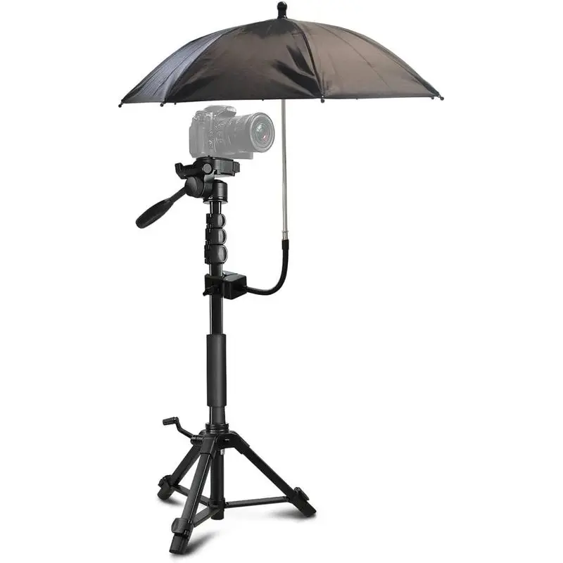 20 Inch Tripod Umbrella, Adjustable Gooseneck Camera Rain Cover, Umbrella Chair Clamp for Cameras, Rain & Sun Protection, for Outdoor Photographing Filming