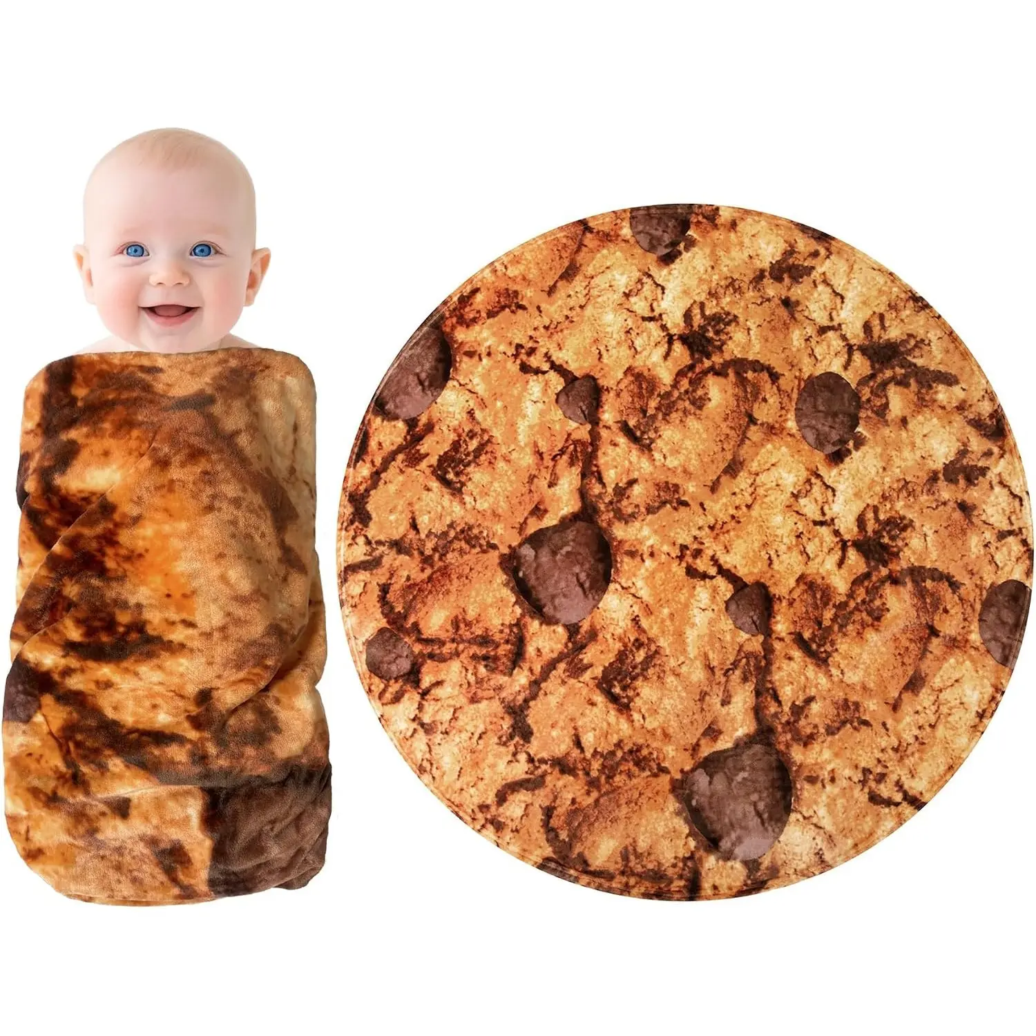 1pc Realistic Round Chocolate Chip Cookie Novelty Food‑Themed Throw Blanket, Cozy Throw Blankets, Premium Flannel, Skin‑Friendly & Soft, Sizes for Kids & Adults, Lightweight & Foldable, Easy to Carry for Travel, Gift for Holiday, Birthday & Party