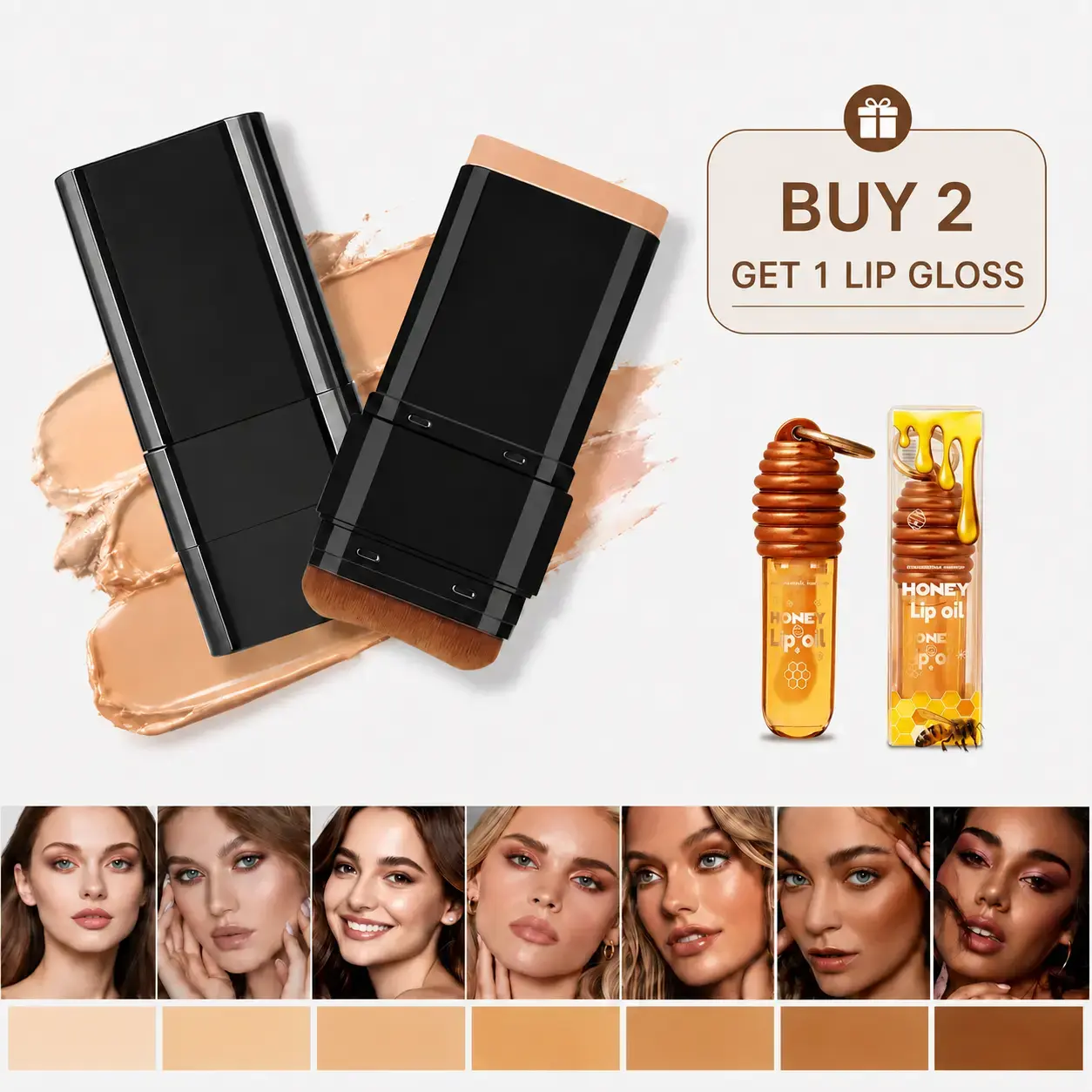 Dual-Ended Concealer Foundation Stick with Built-in Brushes, 24H Long-Lasting Waterproof Sweatproof Cosmetic Makeup Beauty Product for Daily Sensitive Skin, 1-Swipe Even Flawless Base Clear Radiant Skin