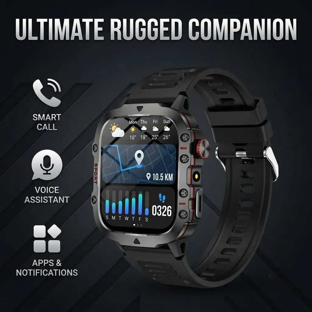 Multifunction Smart Watch with Flashlight, Full Touch Display, Wireless Calling, Music Playback, Fitness Modes, Android & iPhone Compatible, Android Smartwatch