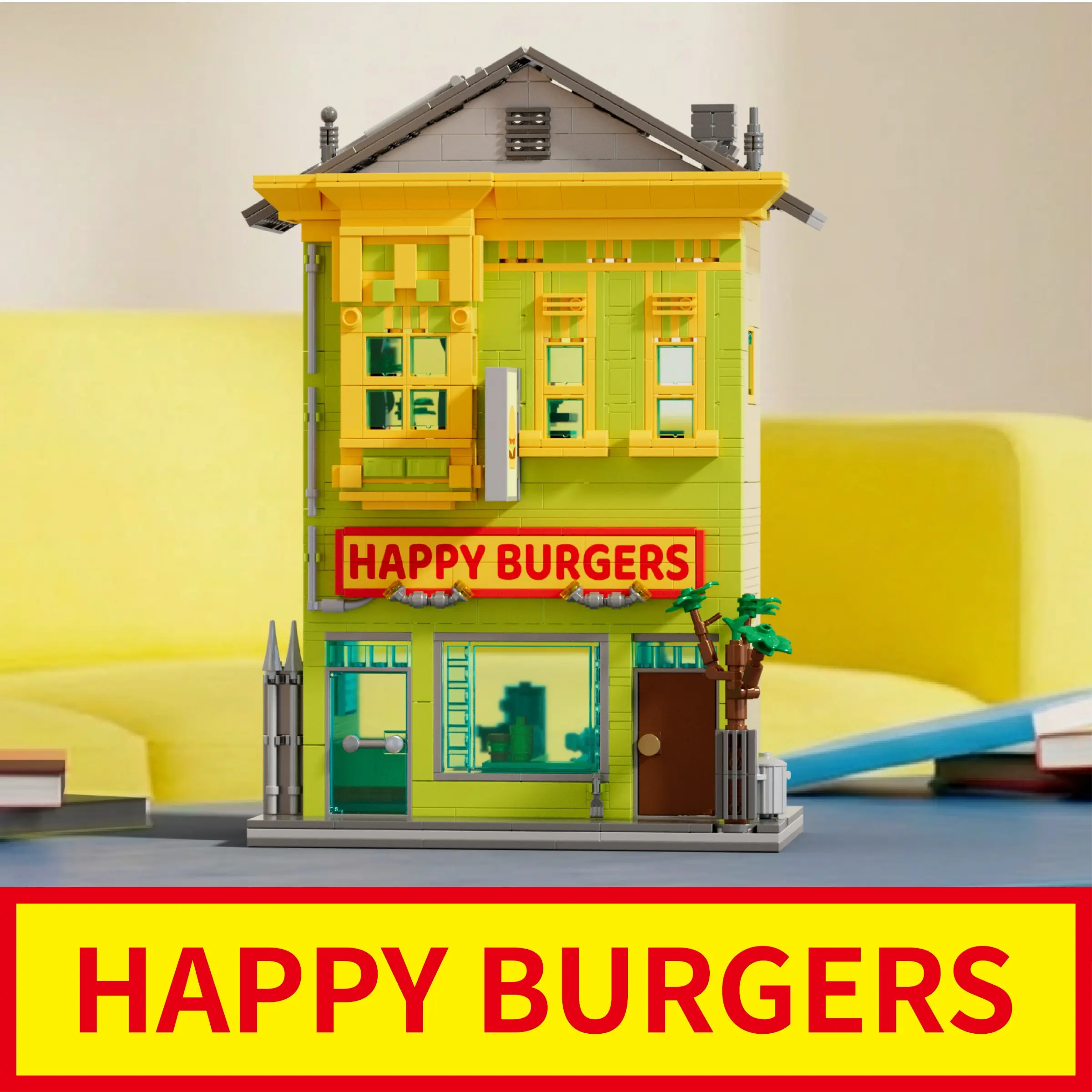 1222+ Pieces Bob's Burgers Building Set, Play Educational Puzzle Model, Street Scene Decor, Home Decoration, Birthday Gift, Valentine's Day Gift