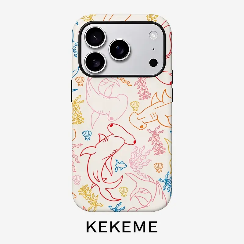 Painted dolphin creative pattern, stylish and unique 2-in-1 phone case, durable and anti-drop, suitable for iPhone 17 16 15 14 13 12 11 Plus Pro Max Air, Samsung Galaxy S Series and A Series, a gift for relatives and friends