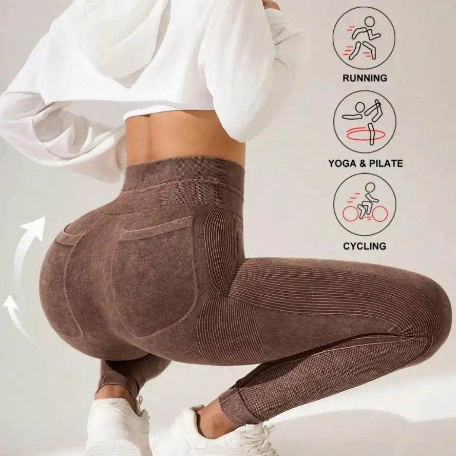 Women's 2026 Popular High-Waist Plain Breathable Butt-Lifting Quick-Dry Sports Leggings with Pockets - Fitness Clothes, Gym Sportswear Bottoms for Hiking, Outdoor Workout, Gym Running Wear, High Waist Activewear, Gym Exercise Activewear