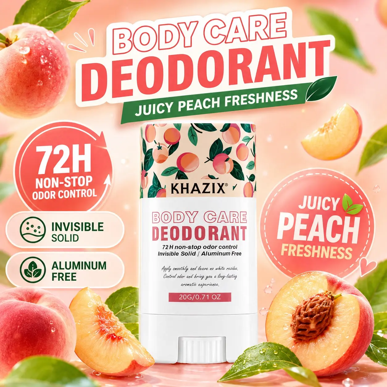 Shea Butter Deodorant Stick, Non Aerosol Deodorant, Gentle Underarm Care, Smooth Application, Peach Fresh Scent, Daily Skincare Balm, Recyclable Packaging