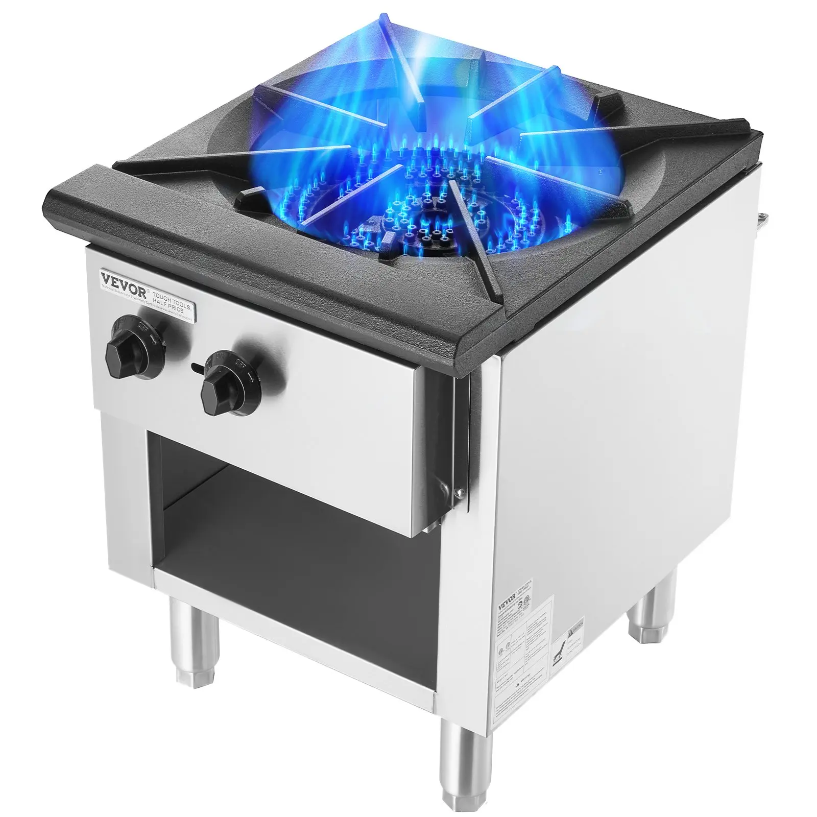 VEVOR Commercial Gas Stove with Cabinet, Propane and Natural Gas Countertop Cooking Stove Range, Stainless Steel Gas Hot Plate, Commercial Cooking Equipment for Restaurant, 90, 000 BTU