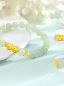 1pc Pixiu Imitation Hetian Jade Buddha Bead Glass Bracelet, Trendy Jewelry Gift for Golden Shop, Unique Accessory