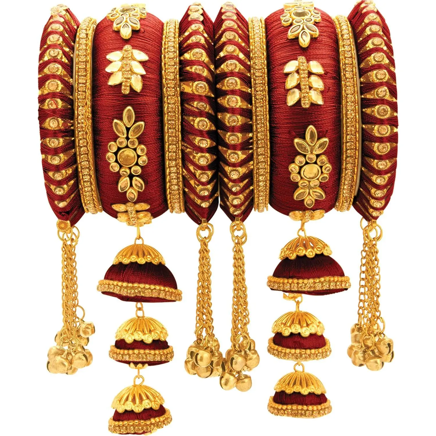 Indian Traditional Cluster Bells and Jhmki  Wedding Bangles Chuda Set Fashion   for Women
