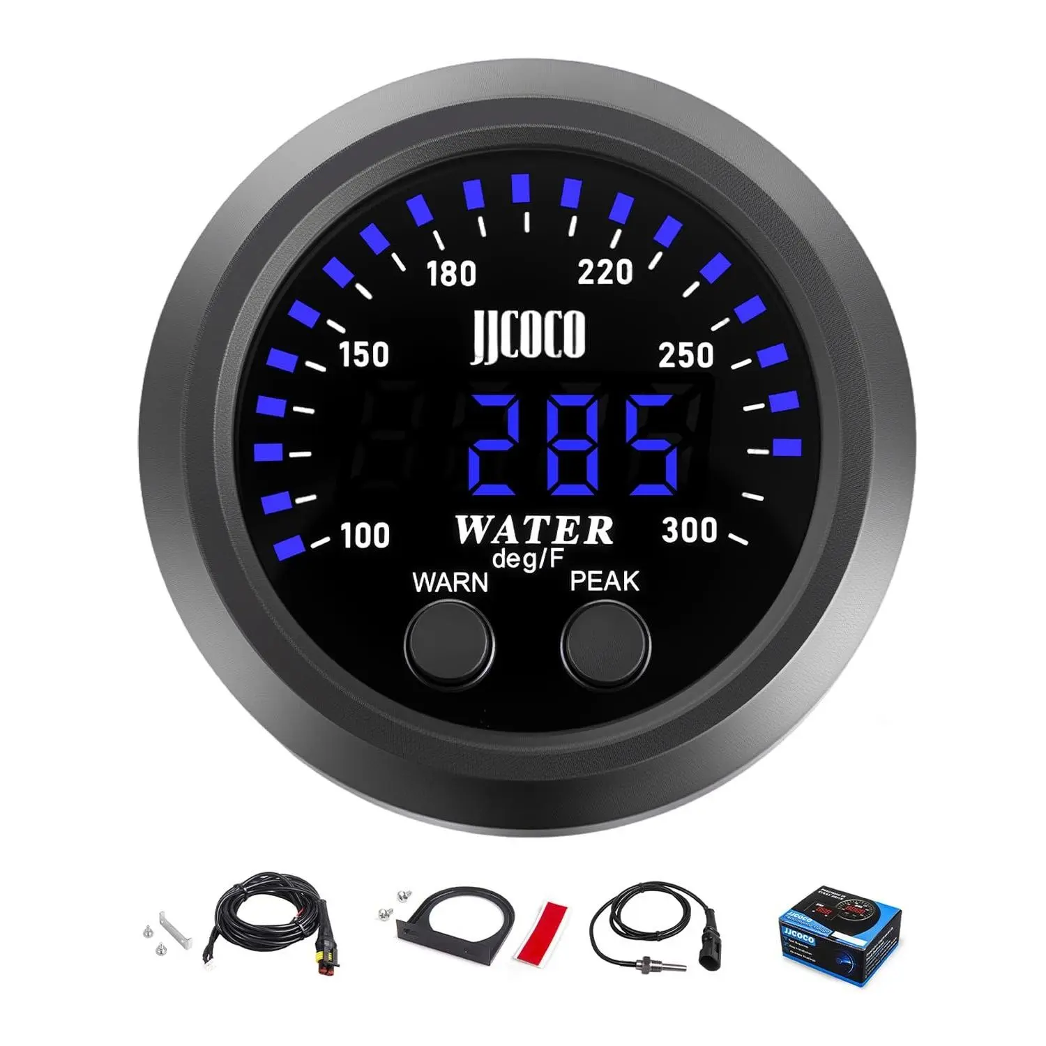 Digital LED Water Temperature Gauge 2"/52mm, 300°F Reading, Comes with 1/8NPT Sensor and Mount Bracket, Suitable for Automobiles, Trucks, Boats and Marine Vehicles