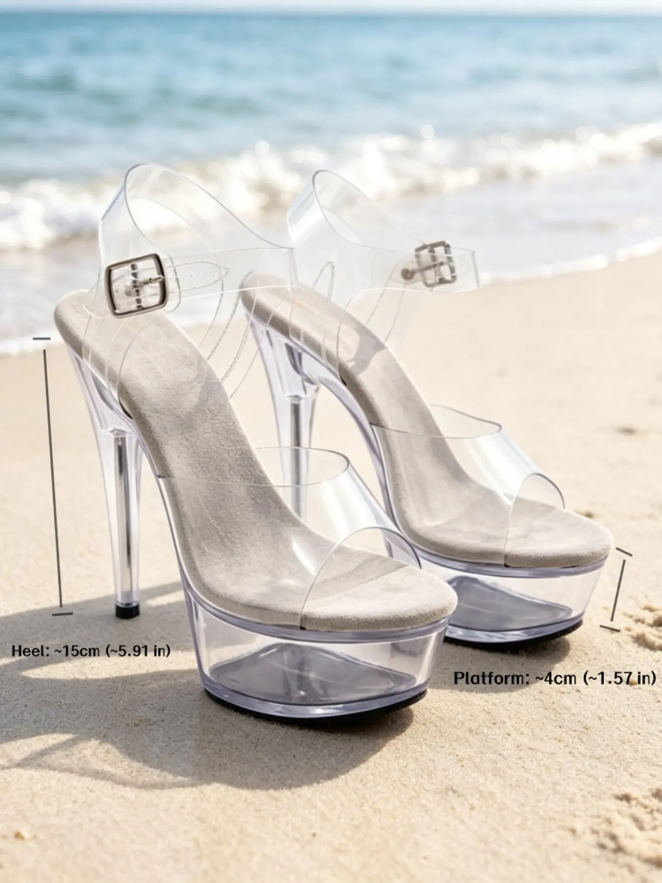Women's Transparent Open-Toe High Heel Fashion Shoes, Adjustable Buckle Crystal Thin Heel Thick Sole Sandals, Office Party Multi-Use Women's Shoes