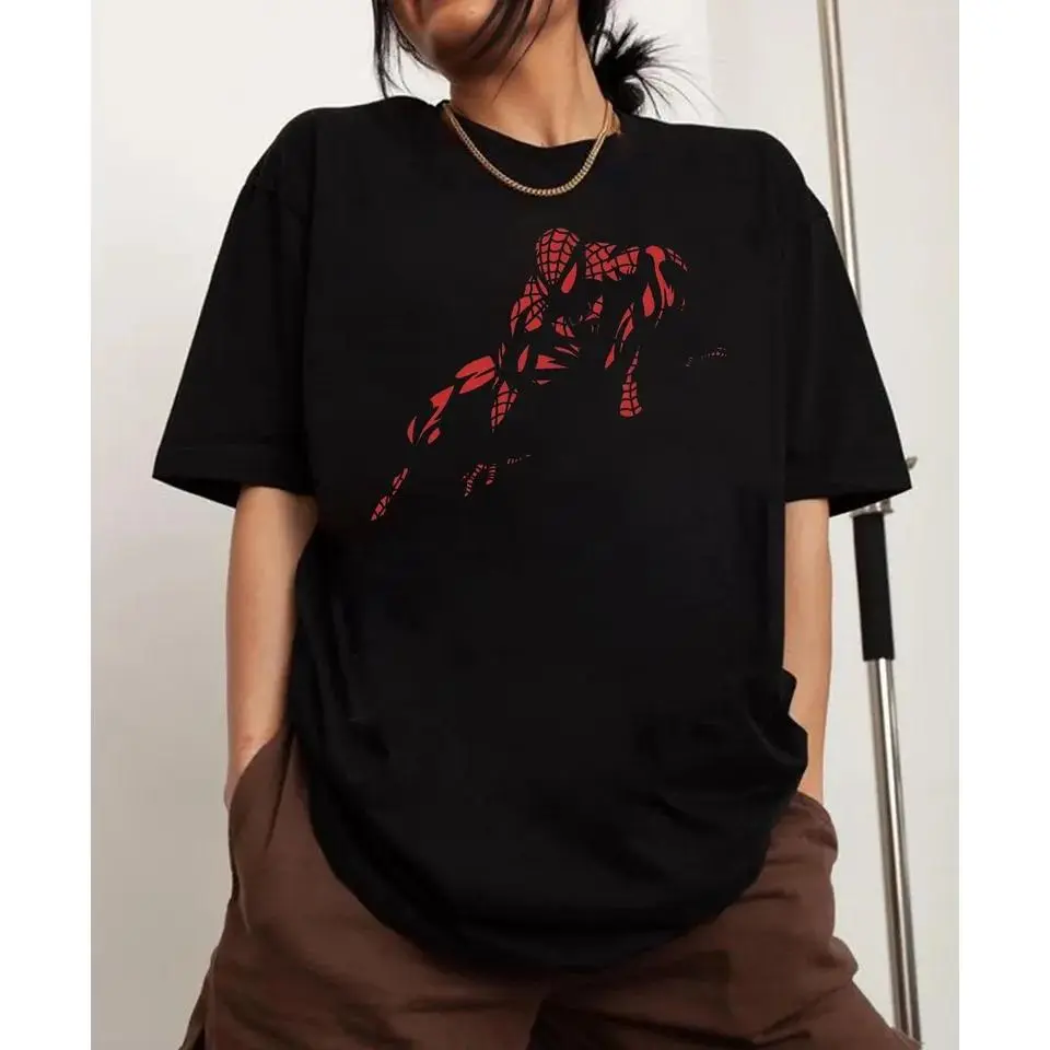 100% Cotton Oversized Street Style Spider Print T-Shirt, Red Pattern, Machine Washable, Summer Casual Wear & Cinema Outfit (Party Accessories Category), Machine Wash