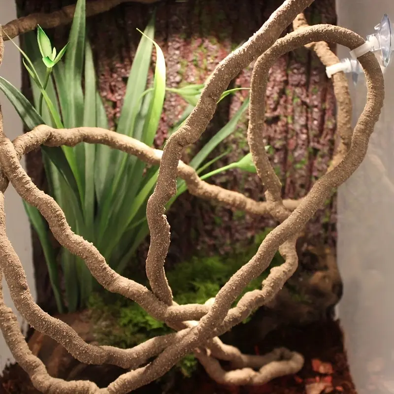 Chameleon Gecko Climbing Decor, Realistic Plastic Vine, Free-Form Shape, Dual Protective Caps, Fixed Suction Cups, Ideal for Terrariums, Supplies