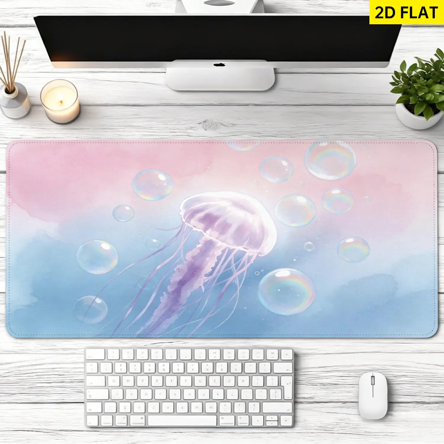 Extra Large watercolor jellyfish and bubbles Mouse Pad,Non Slip Rubber Pad,Desktop Decoration Drotection Pad,Washable,Lock Edge Multi Size,Premium Multipurpose Mousepad For Home,Office,Gift for Family and Friends