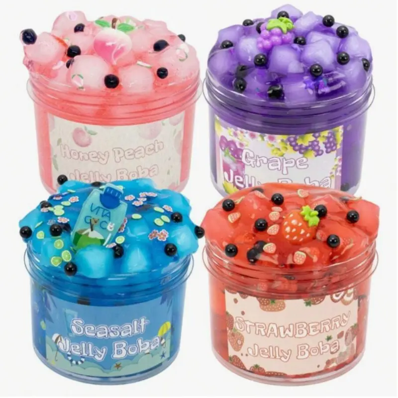 1 Pack Boba Crunchy Slime Toy, Strawberry Grape Peach Flavors, Soft Non-Sticky, Perfect Party Birthday Gift, Ideal Christmas Decoration