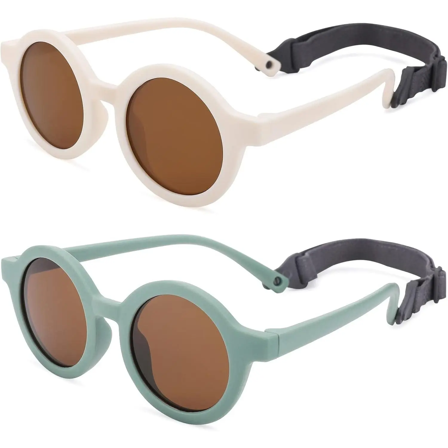 Baby Polarized Round Sunglasses Flexible Rubber Shades with Strap for Toddler Newborn Infant Ages 0-24 Months
