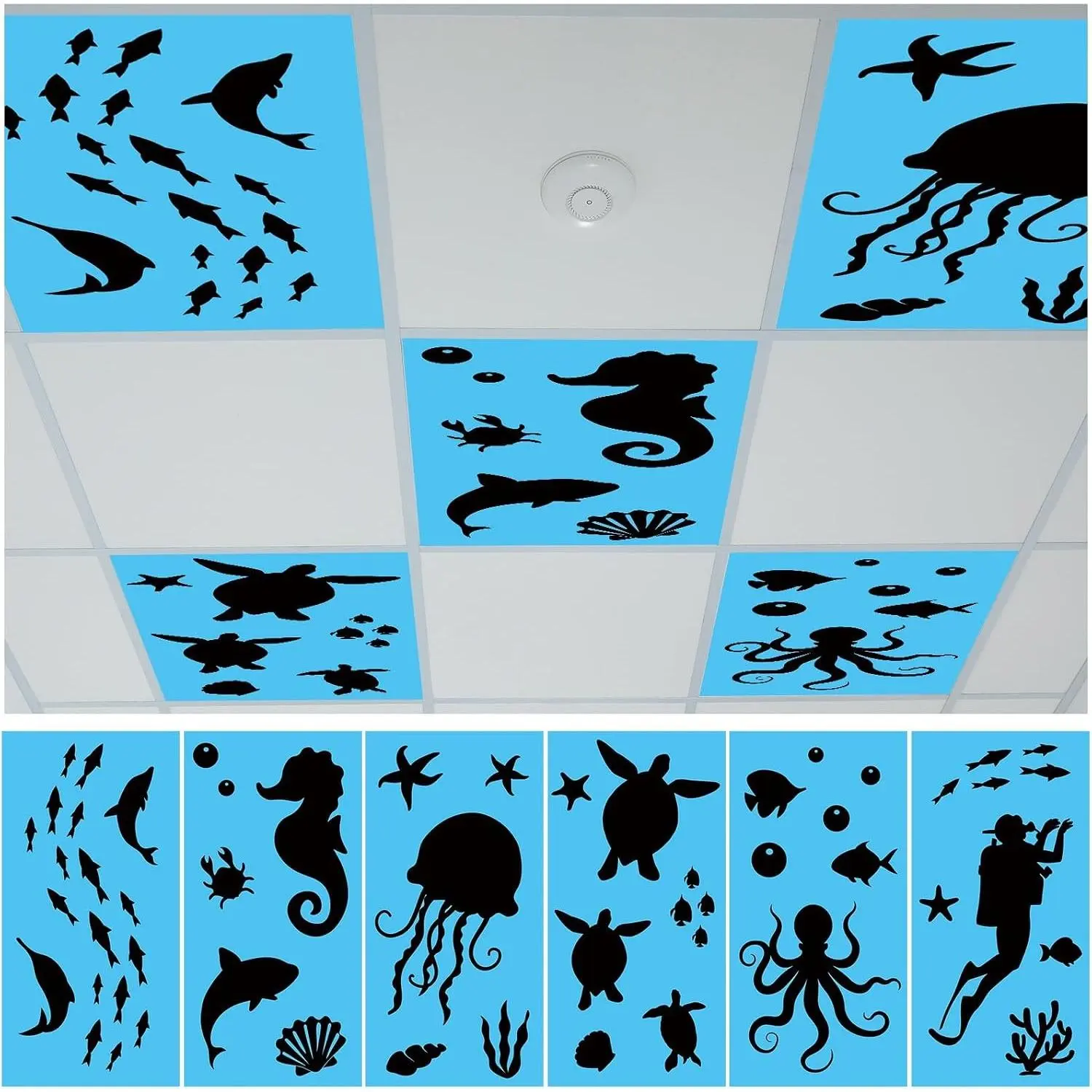6 Pcs 4 x 2 Feet Under the Ocean Fluorescent Light Covers, Marine Sea Animals Ceiling Lamp Decor Covers with 60 Magnets for Classroom School Home Office Hospital