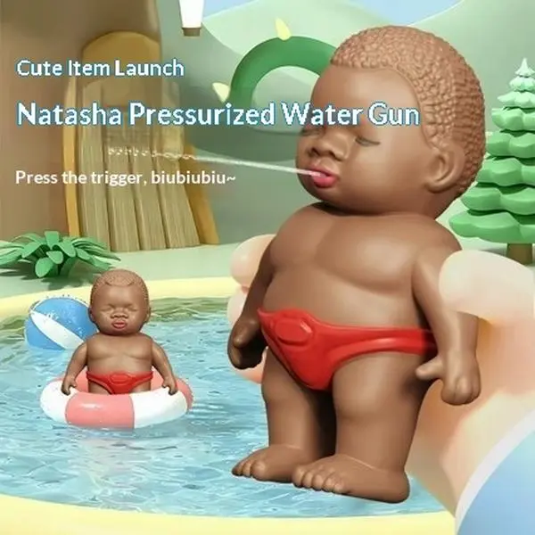 Natasha Decompression Black Doll Water Spray Toy, Kids' Press-Operated Water Fighting Tool for Indoor Leisure & Entertainment, Natasha Decompression Doll