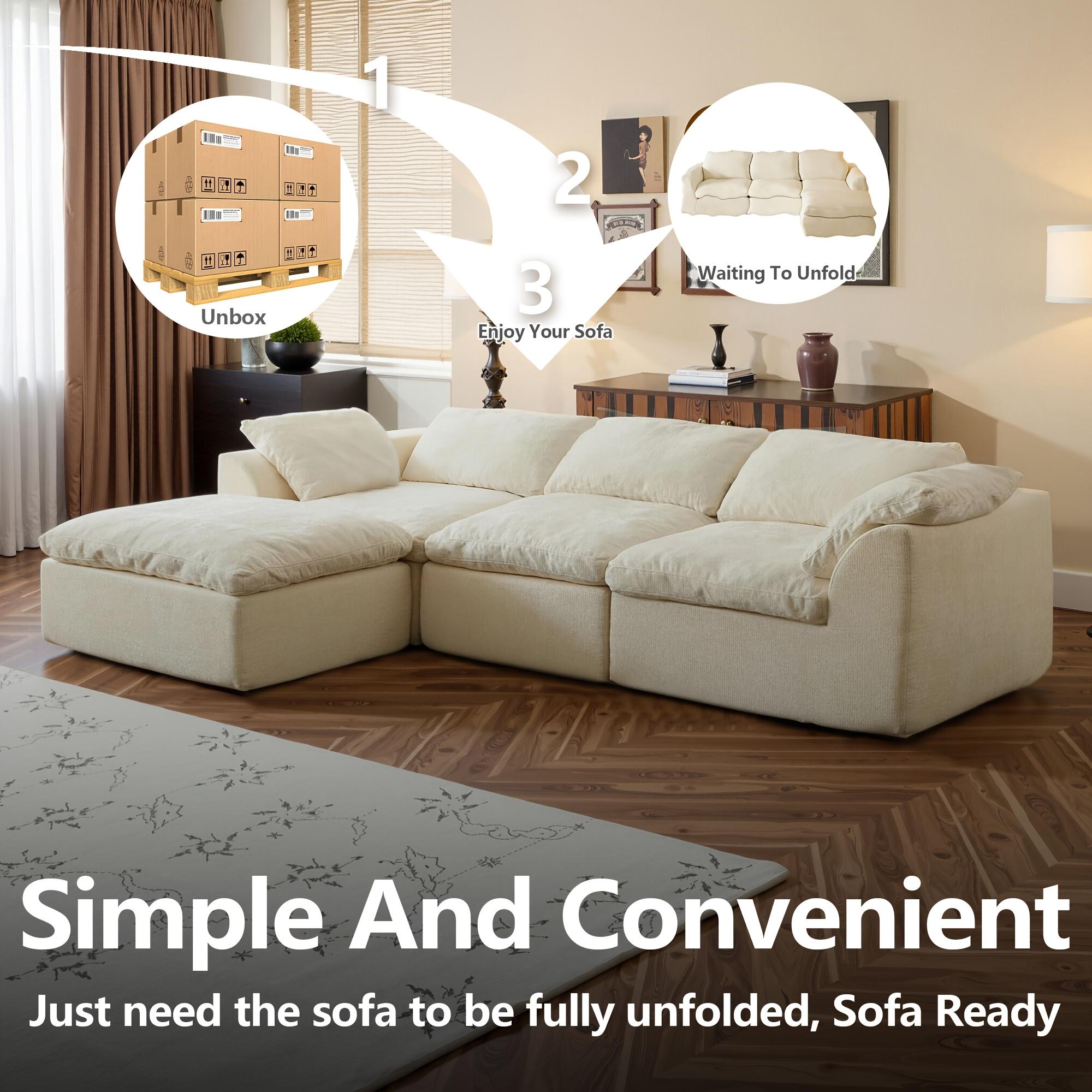 【1/2 Packages】108"Cloud Couches for Living Room, Boneless Couch L-Shape Comfy Sofa Modern Modular Sectional Sofa with Ottoman, Compressed Sofa, Cloud-Like Comfort, Flexible Modular, No Assembly Needed