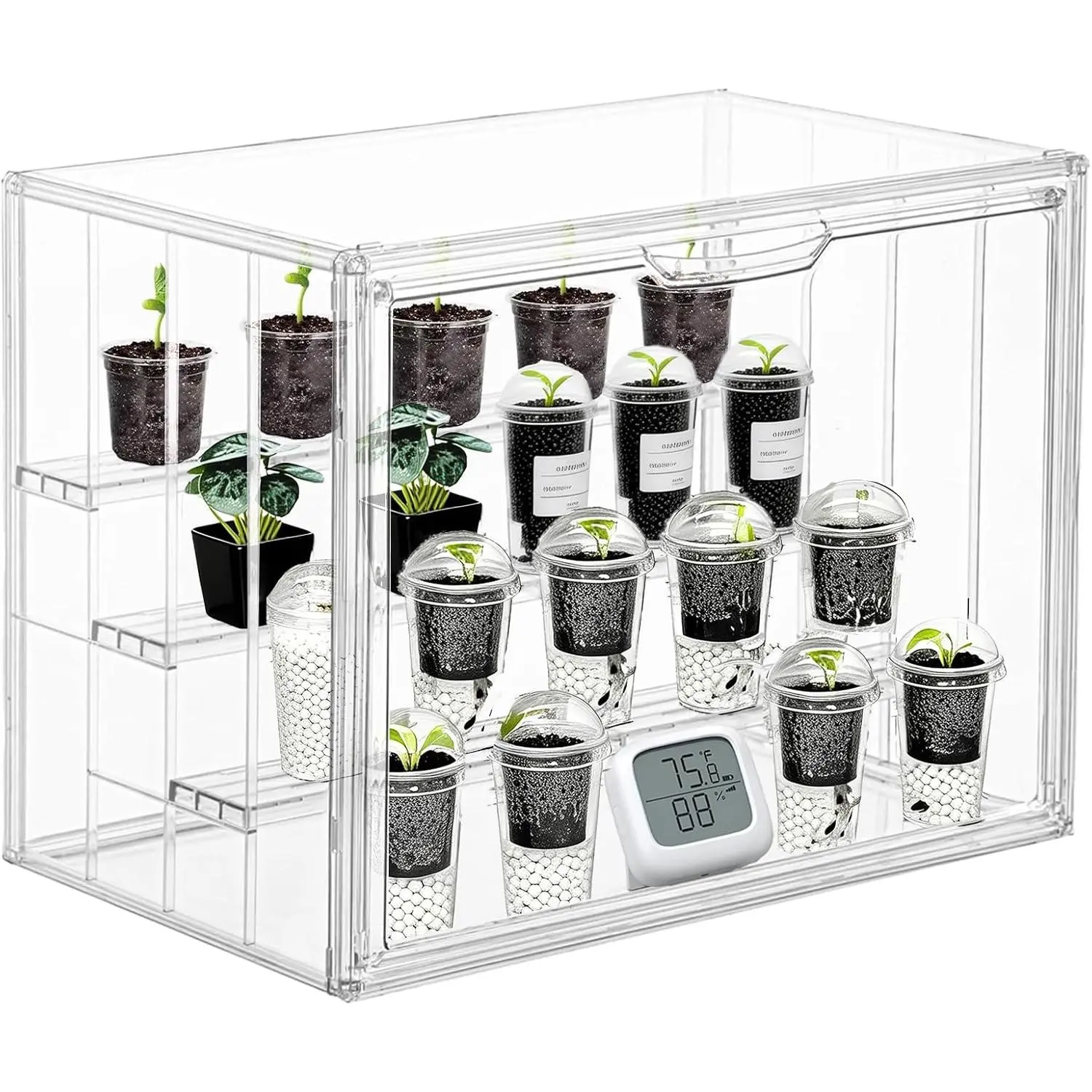 Indoor Mini Greenhouse (1pc M-4-Tier) with Door, Adjustable Dividers, Synthetic Build, Heat Control, Warmth Retention, Durable Construction, Tool-Free Assembly for Home & Garden Seed Starting