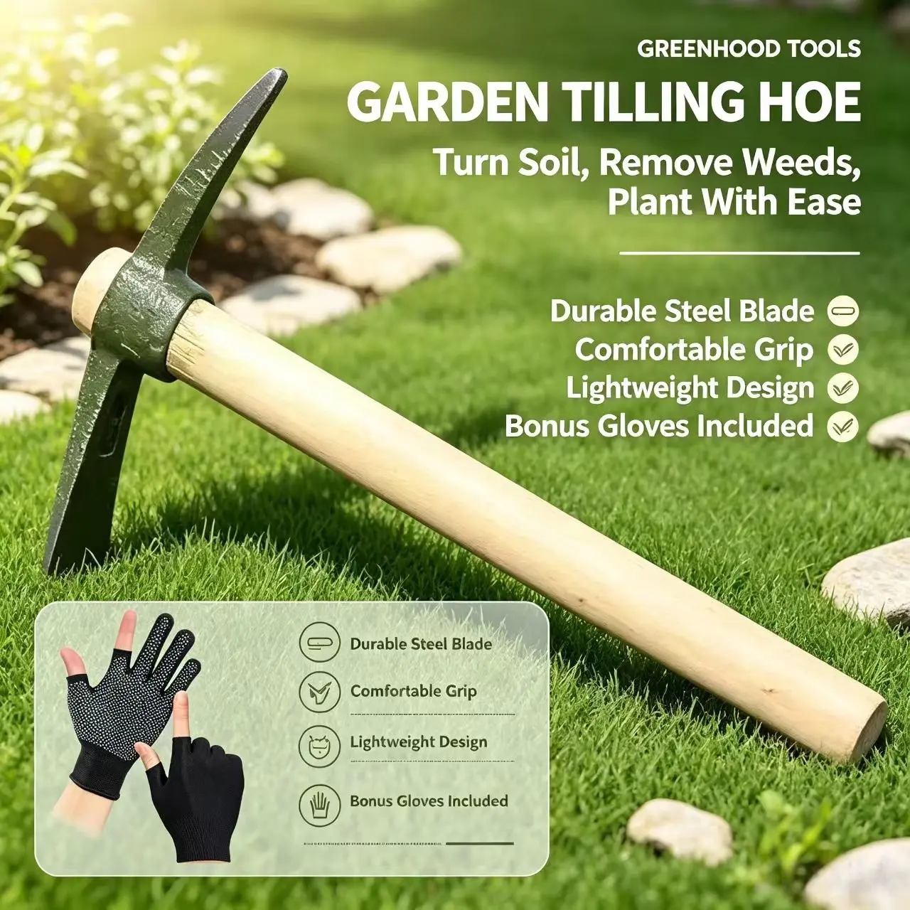 Mini Pick Mattock with Solid Wooden Handle Forged Carbon Steel Small Hand Pickaxe Multifunctional Digging Hoe for Gardening Weeding Soil Loosening Plant Transplant Yard Camping Rock Prospecting Hand Garden Tool