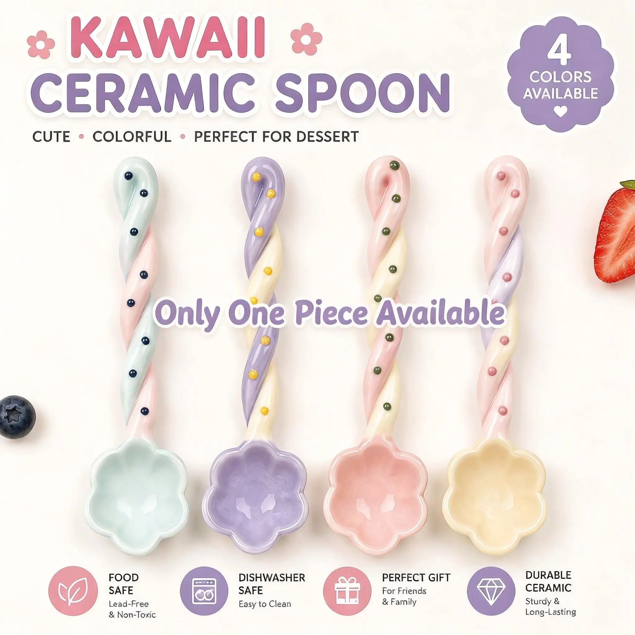 Cute Long Ceramic Spoon Set, Candy Color Glazed Cartoon Dessert Spoons, Irregular Handle Design, Fresh Dining Utensils, Cutlery Tableware, Ice Cream Yogurt Scoops, Dinnerware Utensils