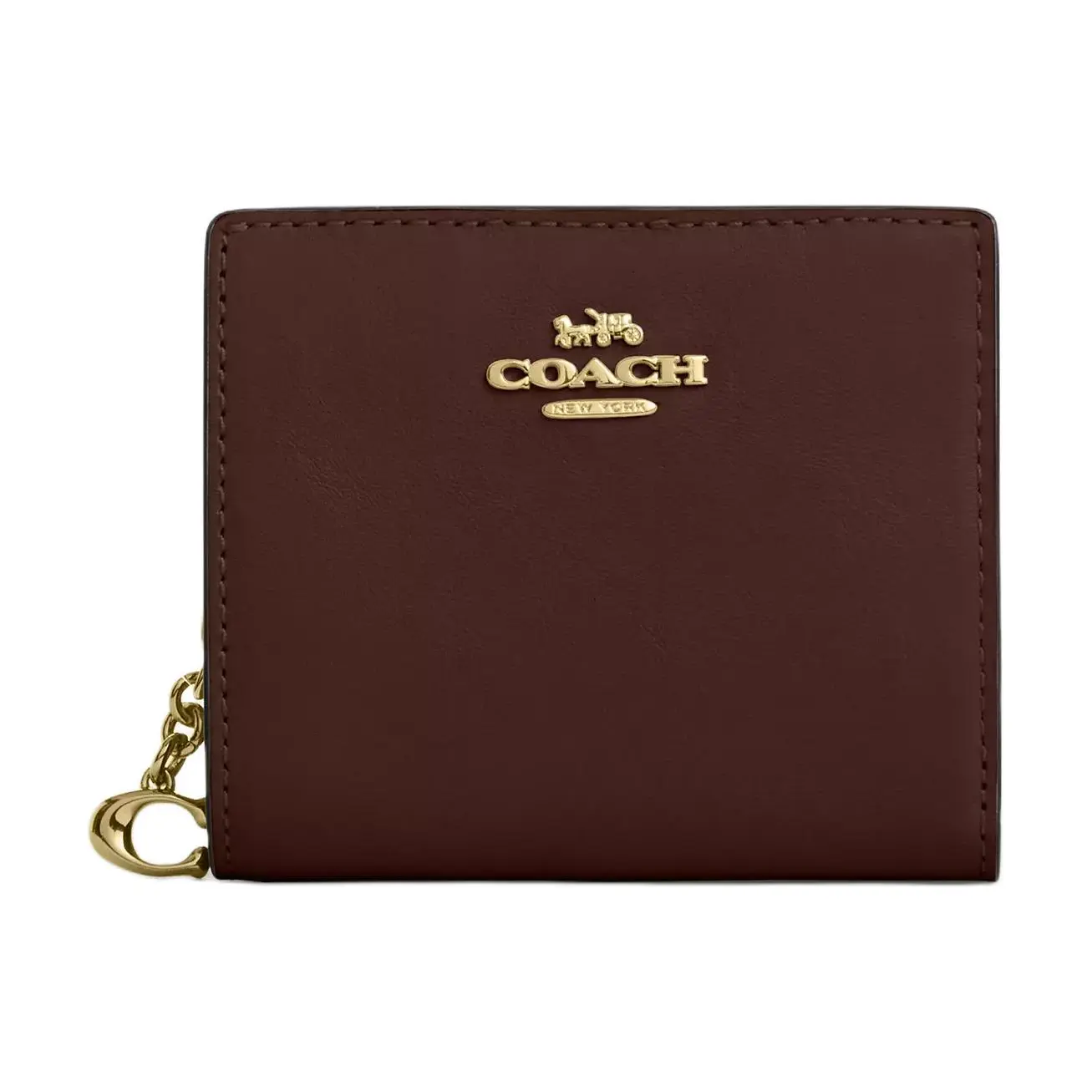 COACH Snap Wallet 11 for Women – Double-Fold Smooth Leather Wallet in Maple Red