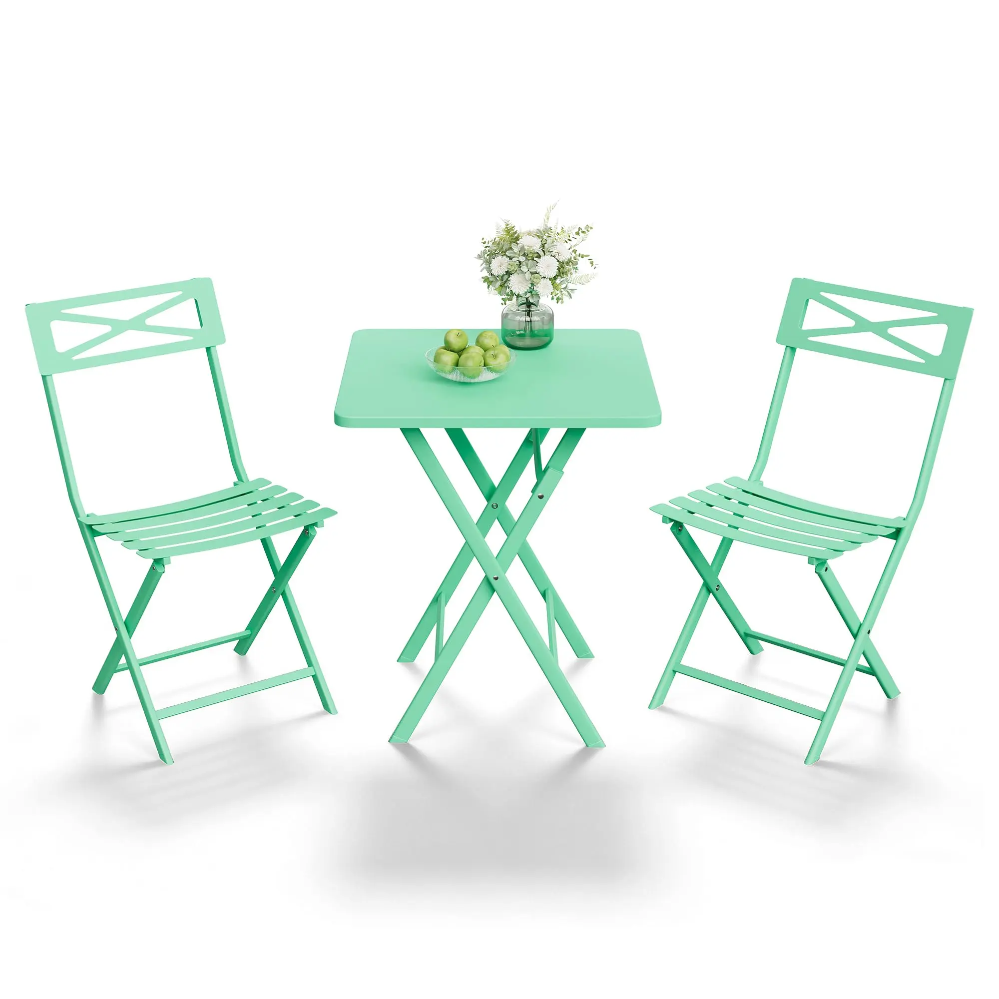 Garvee 3Pcs Bistro Set, 1 Garden Table & 2 Chairs, Green-Square Table