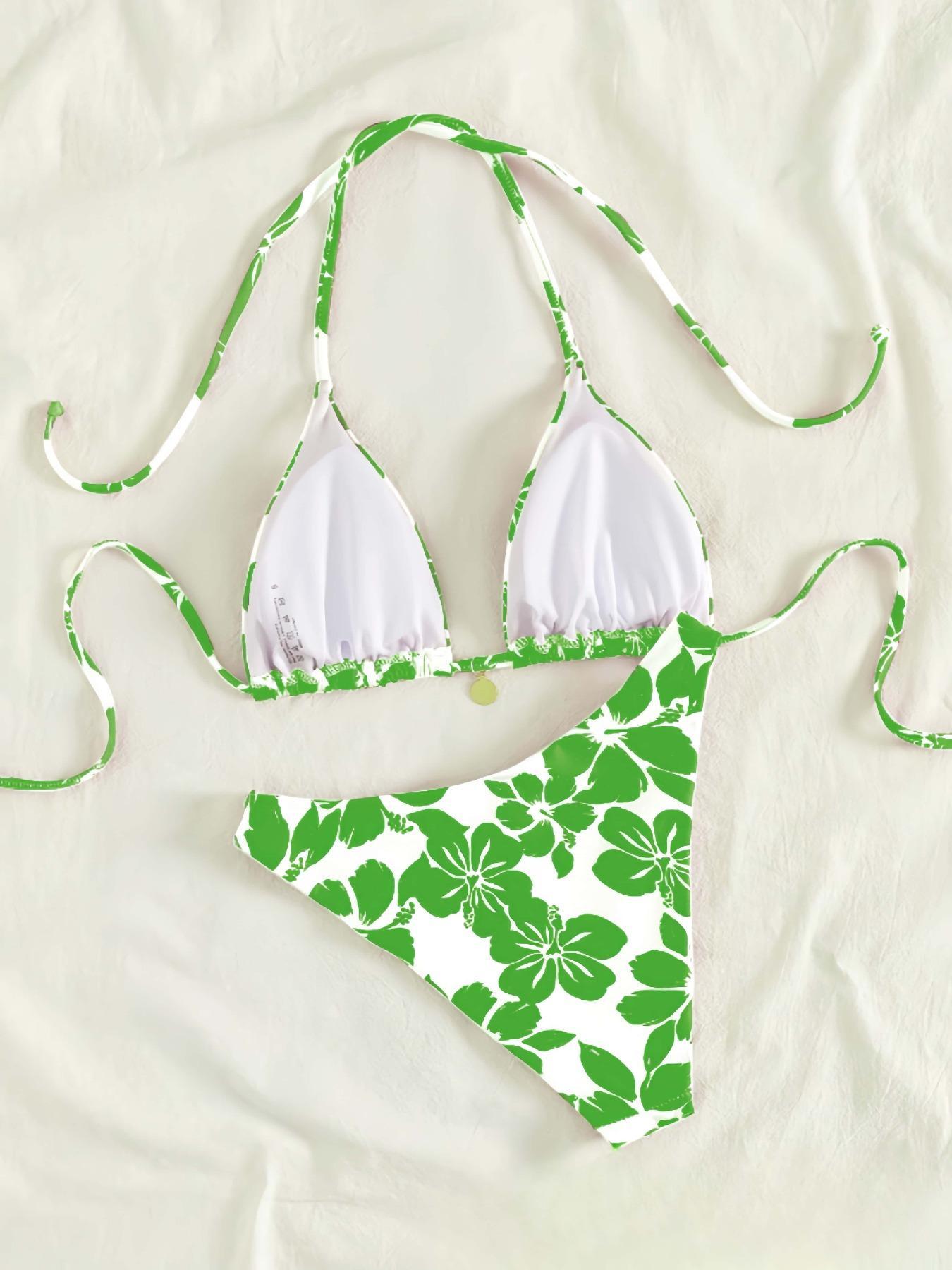 Two-Piece Set Women's Floral Print Bikini Set, Flower Print Bikini, Casual Swim Top & Swim Bottom, Two-piece Swimsuit for Summer Beach Holiday