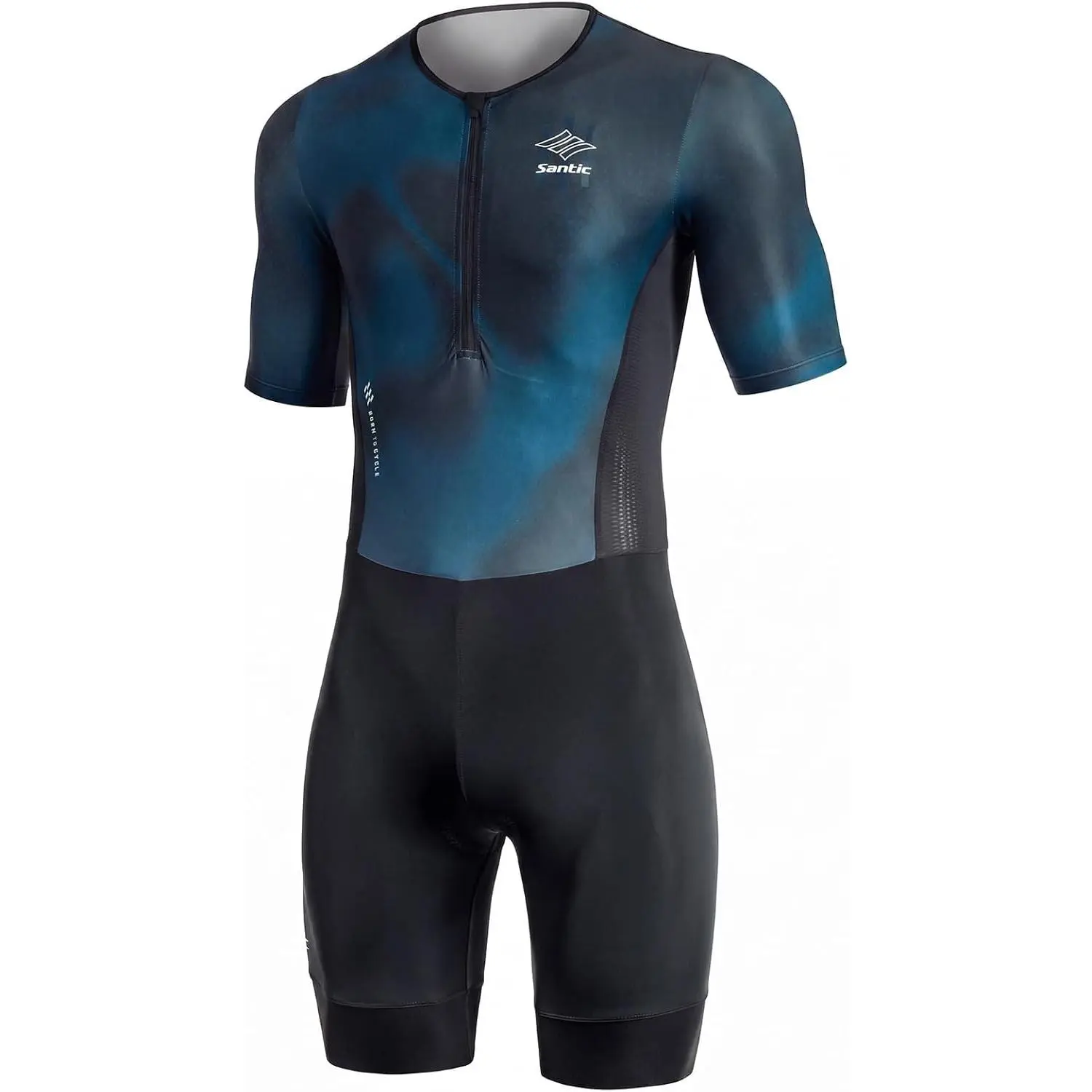 Santic Men's Short Sleeve Triathlon Suit - Male Fit, Multi-Size Triathlon Fabric Cycling Gear for Swim Cycle Run