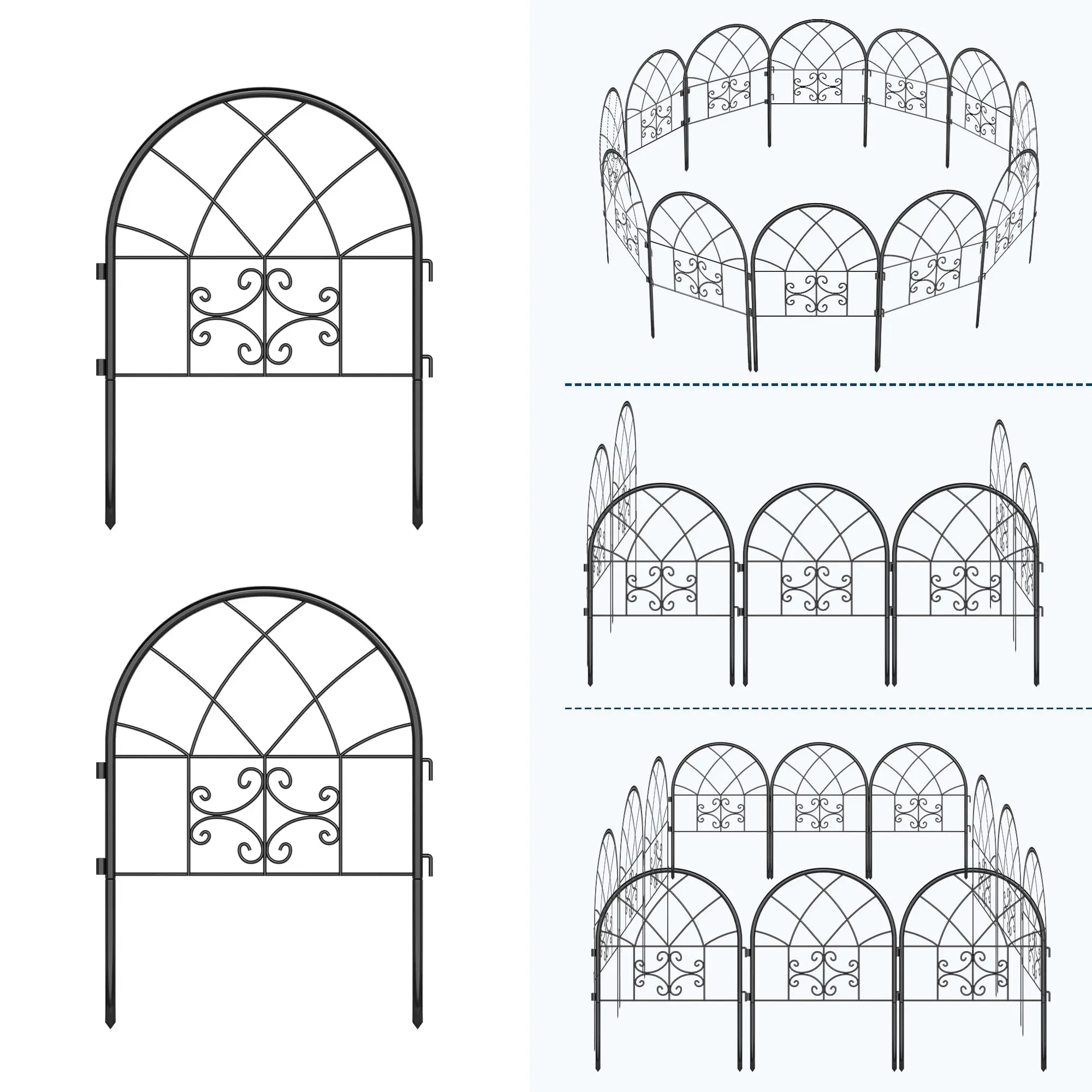 Garvee Elegant Metal Garden Fence Panels - 8-Piece Black Rustproof No-Dig Fencing, Garden Edging Border for Landscaping, Pathways Enhancement