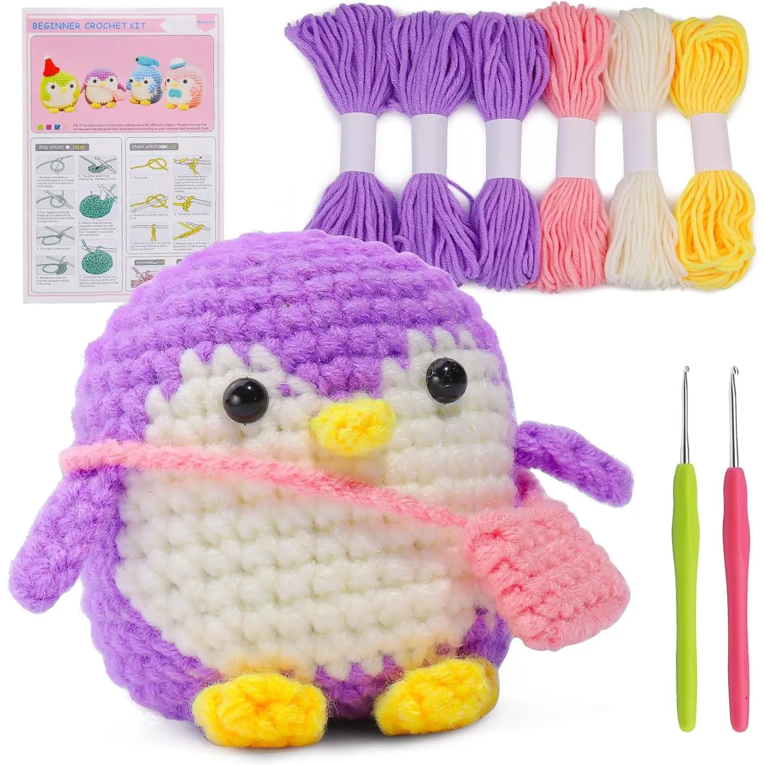 Crochet Kit for Beginners, Beginner  Kit Crochet Starter Kit | Step-by-Step Video Tutorial, Colored Yarns, 5  Markers, Crochet Set for Holiday Craft Knitting Lovers