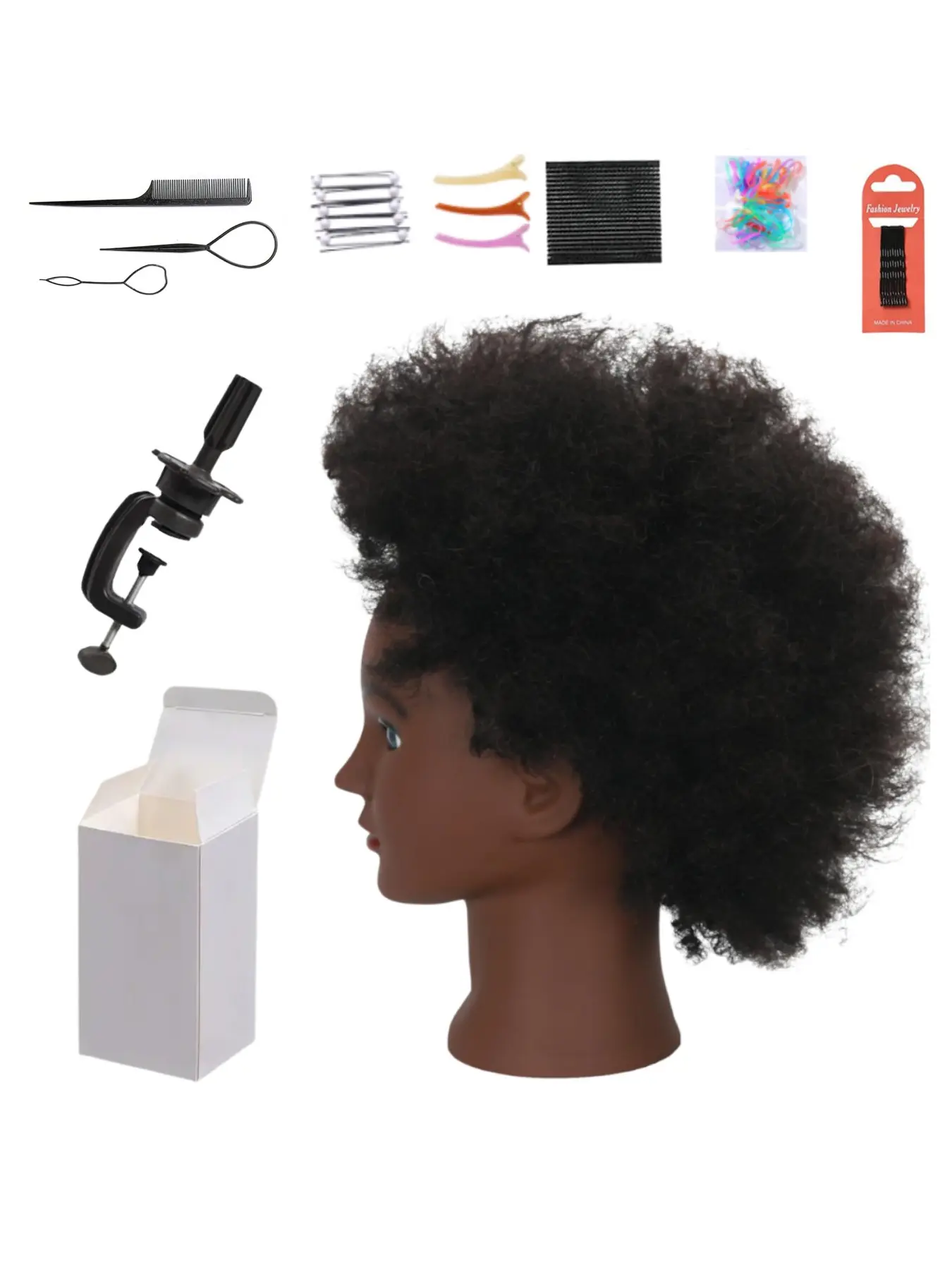 Real Human Hair Afro Mannequin Head 10 Inch Fluffy Kinky Tiny Curly Training Doll Head Natural Black For African Hair Braiding Twisting Styling Practice Professional Salon Hair Practice Model Head
