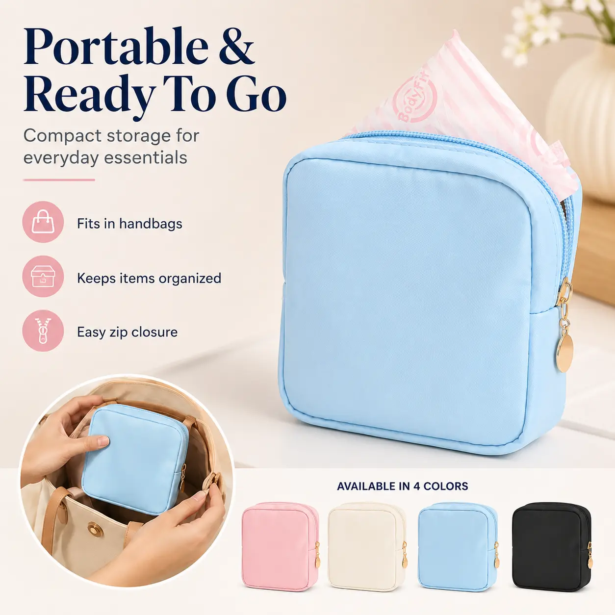 Women's Polyester Sanitary Pad Storage Pouch - Minimalist Solid Color, Compact Structured Pouch, Quick Zipper, Multi-Function Organizer for Travel Ready Daily Carry, School-YY0