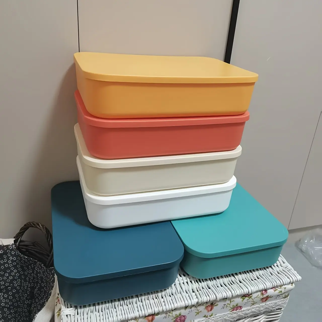 6pcs Colorful Rectangular Plastic Storage Boxes with Flip-Top Lids - Multi-Use Organizer for Home, Office, Dorm - Ideal for Snacks,, and Small Items, Office Organization | Modern Storage Solution | Durable Plastic Box, Storage Organizer